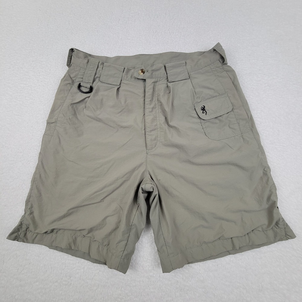 Browning Mesh Lined Hiking Shorts Mens 32 Green Khaki Nylon Outdoor Bottoms 31x8